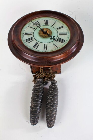 Victorian mahogany cased postman's alarm clock, having white dial with black roman numerals, with