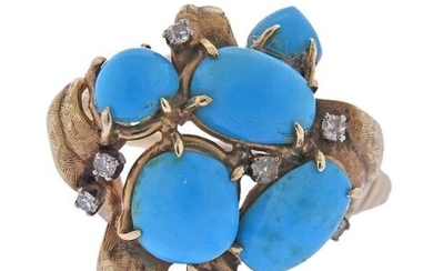 Vintage 14k Gold Diamond Turquoise Ring
