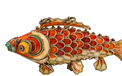 Vintage Chinese Silver Enamel Articulated Fish