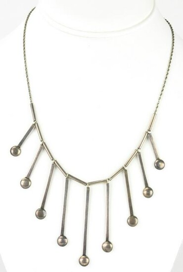 Vintage Modernist Sterling Silver Fringe Necklace
