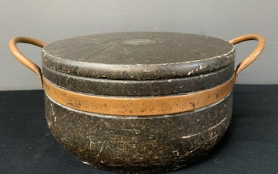 Vintage Soapstone And Copper Banded Lidded Pot