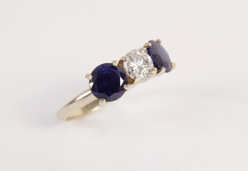 Vintage Twin Sapphire and Brilliant Cut Diamond Ring, 14k Gold