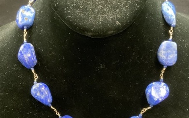 Vtg Sterling Silver Lapis & Pearl Necklace