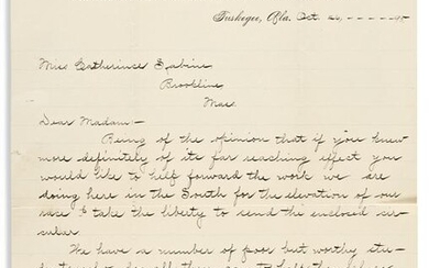 WASHINGTON, BOOKER T. Letter Signed, to Catherine