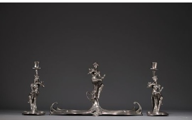 WMF - "Flower Women" Art Nouveau silver-plated three-piece set, hallmarked WMF.
