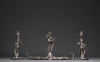 WMF - "Flower Women" Art Nouveau silver-plated three-piece set, hallmarked...