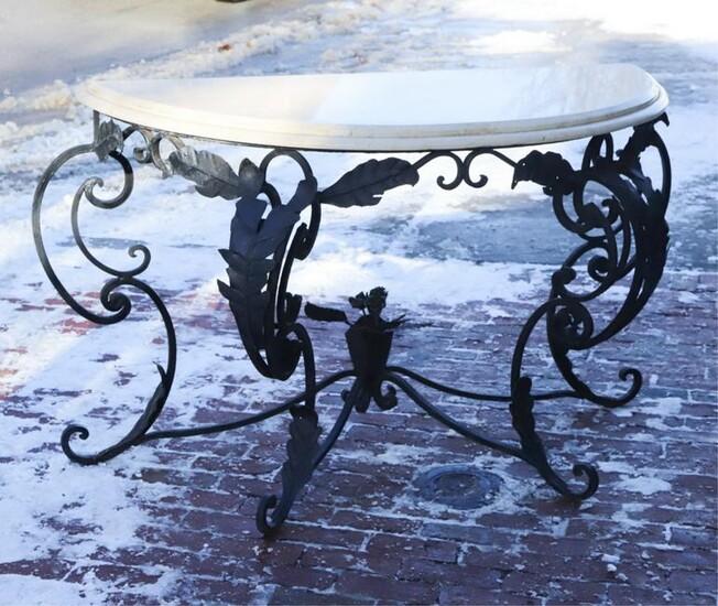 WROUGHT IRON DEMI-LUNE CONSOLE TABLE