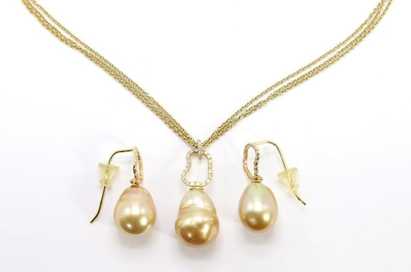 Yvel 18KY Gold Pearl Pendant on Chain, Earrings