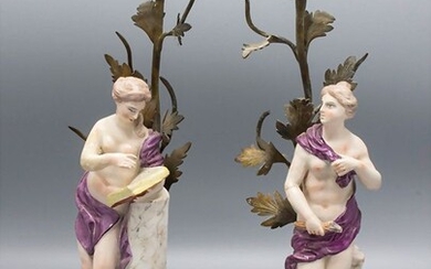 Zwei allegorische Figuren der schönen Künste mit Kerzenhaltern / Two allegorical figures of the fine...