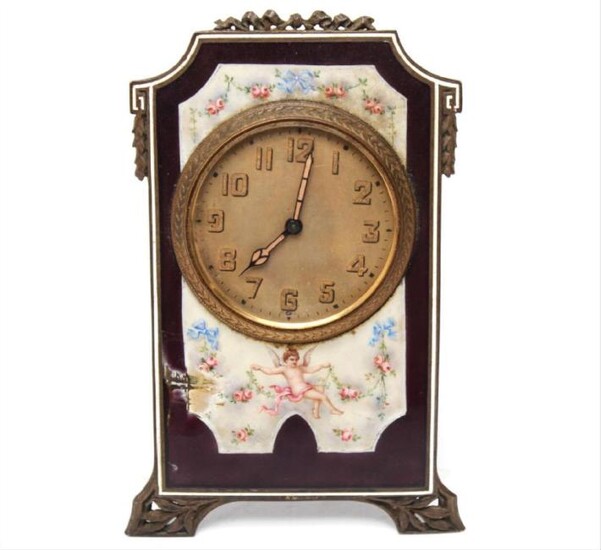 Continental Edwardian Enameled Bronze Ladies Clock
