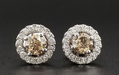 0.84ct Fancy Brownish Yellow, Diamonds - 14 kt. White gold - Earrings - ***No Reserve Price***
