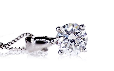 1.02 Ct Round Diamond Pendant - 14 kt. White gold - Necklace with pendant - Clarity enhanced Diamond