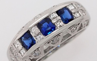 1.05ctw BURMA SAPPHIRES and Natural Diamonds - IGI Report - Platinum - Ring Sapphires