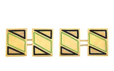 Pair of Gold and Green and Black Enamel Cufflinks