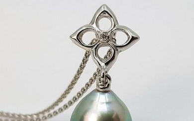 10x11mm Silvery Tahitian Pearl Drop - 14 kt. White gold - Pendant - 0.01 ct