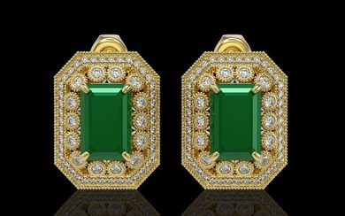 13.75 ctw Certified Emerald & Diamond Victorian Earrings 14K Yellow Gold