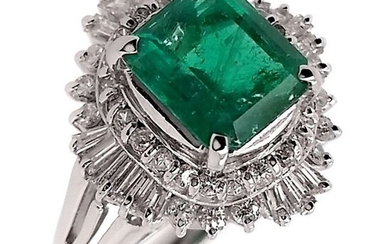 1.38ct Colombia Emerald and 0.54ct Natural Diamonds - IGI Report - Platinum - Ring Emerald - No Reserve Price