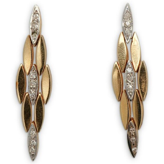 14K Two Tone Diamond Mechanical Earrings