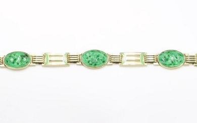 14KY Gold Jade and Enamel Bracelet