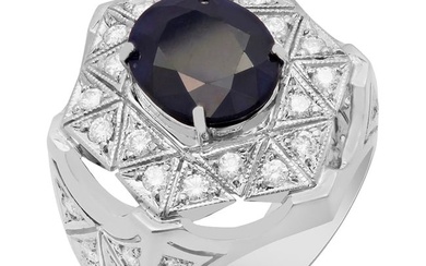 14k White Gold 4.96ct Sapphire 1.09ct Diamond Ring
