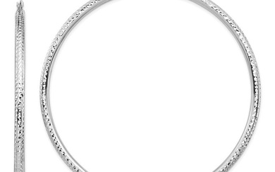 14k White Gold Lightweight Diamond-cut Hoop Earrings - 3x70 mm