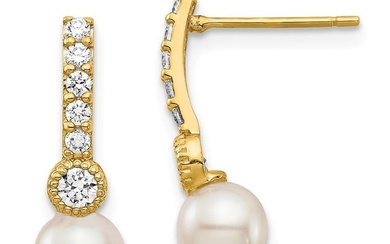 14k Yellow Gold White Pearl Cubic Zirconia