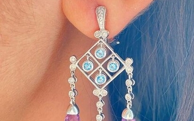 14k earring pendant set Diamonds amethyst and