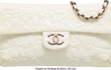 16073: Chanel White Patent Leather Camellia Embossed Cl