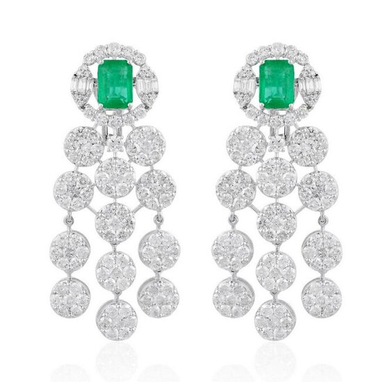 17.7 TCW SI/HI Diamond & Emerald Earrings 18kt white