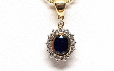 18 kt. Bicolour - Necklace with pendant - 2.56 ct Sapphire - Diamond