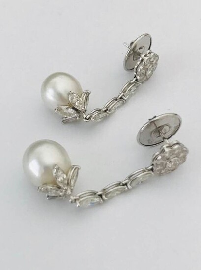 18 kt. South sea pearls, 15 mm - Earrings - Diamonds