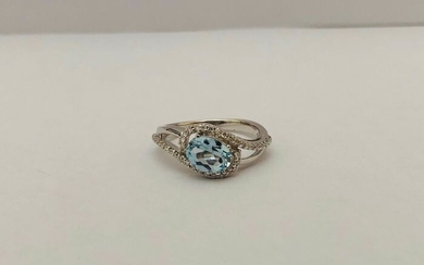 18 kt. White gold - Ring - 0.22 ct Diamond - Aquamarine