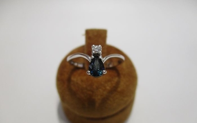 18 kt. White gold - Ring - 0.40 ct Sapphire - Diamond
