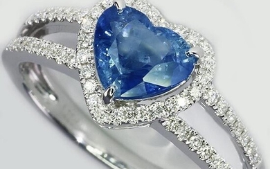 18 kt. White gold - Ring Sapphire - IGI Certified Ceylon Blue Sapphire VS Diamonds
