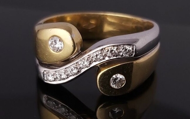 18 kt. White gold, Yellow gold - Ring - 0.24 ct Diamond