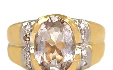 18 kt. White gold, Yellow gold - Ring - 3.35 ct Aquamarine - 0.02 ct Diamonds