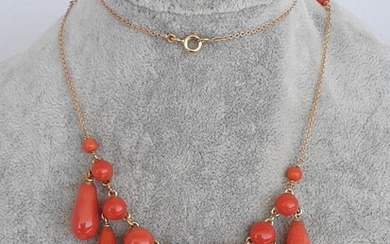 18 kt. Yellow gold, Mediterranean coral - Necklace coral