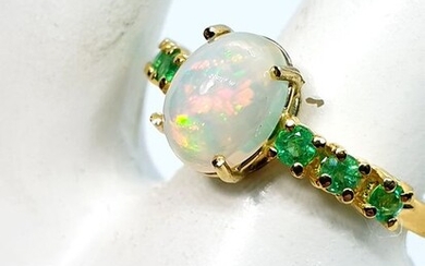 18 kt. Yellow gold - Ring - 1.20 ct Opal - Emeralds