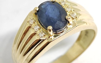 18 kt. Yellow gold - Ring - 2.10 ct Sapphire - Diamonds