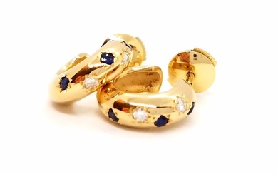 18 kts. Yellow gold - Earrings Diamond - Sapphire