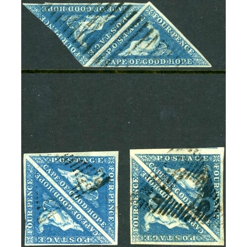 1855-63 WHITE PAPER 4d BLUE (shades), six used pairs inc. on...