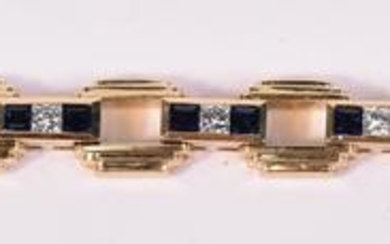 18K Yellow Gold Diamond Sapphire Retro Bracelet