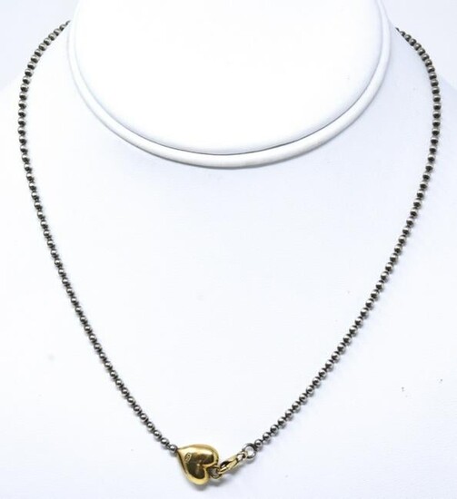 18kt Yellow Gold & Sterling Silver Heart Necklace