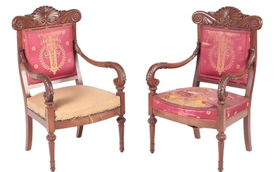 19TH C. FRENCH MAHOGANY OPEN ARMCHAIRS
