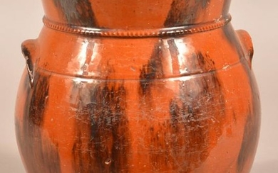 19th Century Mottle Glazed Redware Jar.