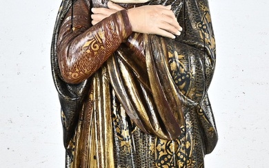19th Century woodcarved holy figure with original polychromy. Size: H 162 cm. In good condition....