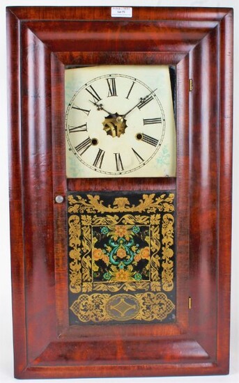 19th century American wall clock, housed within a mahogany and rosewood crossbanded case, 66cm high