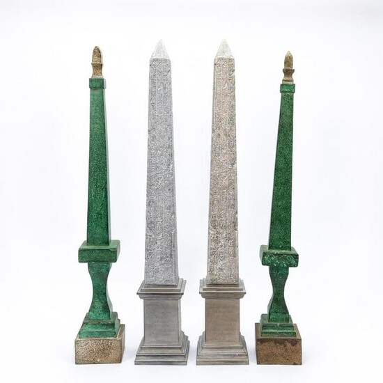 2 PAIRS OF OBELISKS, LATERAN AND GREEN DISTRESSED