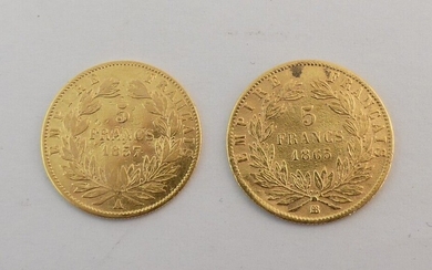 2 X 5 francs 1857A et 1865BB. Poids. 3.2g.