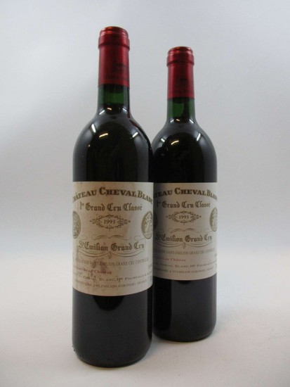 2 bouteilles CHÂTEAU CHEVAL BLANC 1993 1er GCC (A) Saint Emilion (base goulot